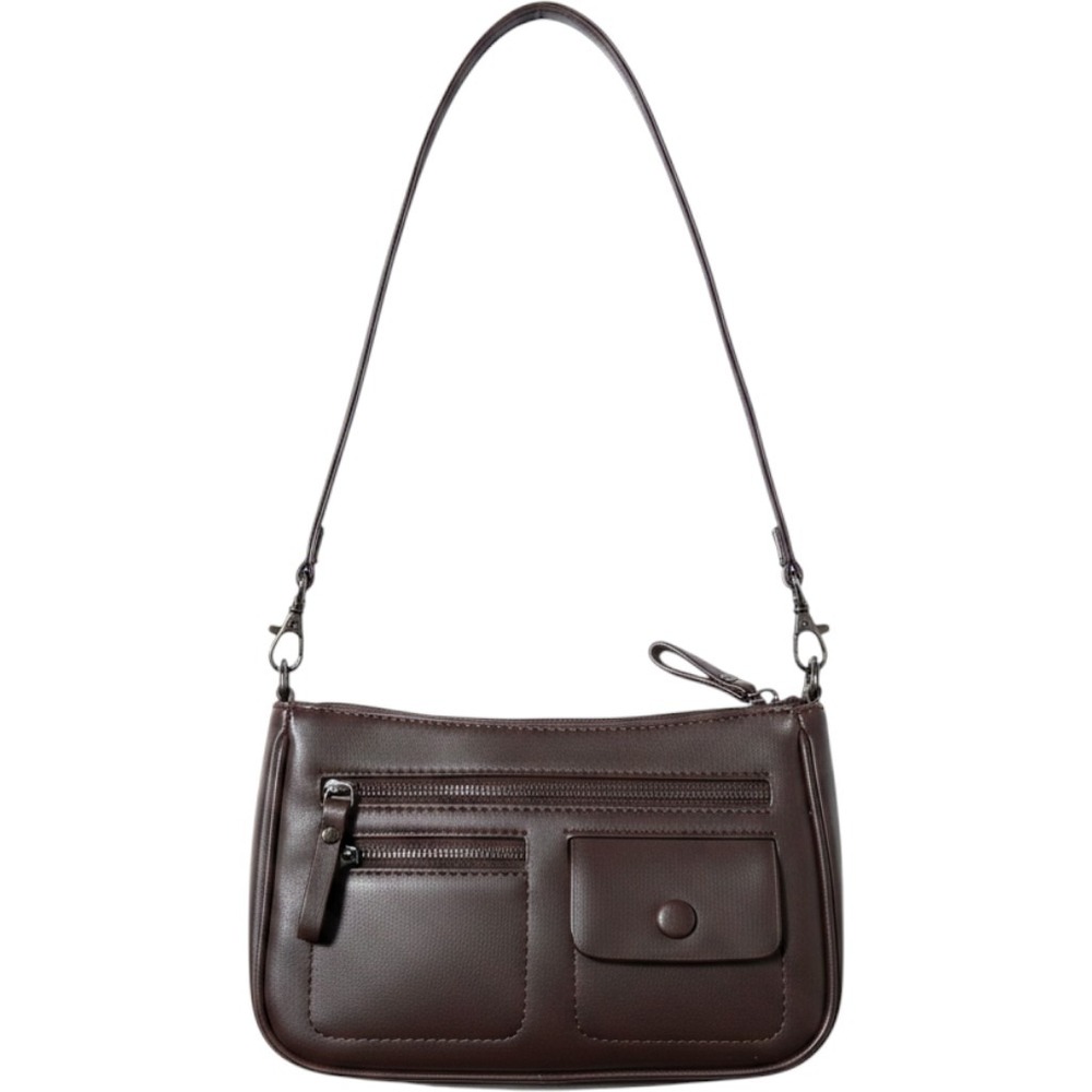 VTG Nine West Brown Faux Leather Utility Shoulder Bag Baguette Multi Pocket Y2K